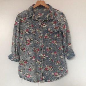 Floral denim button up